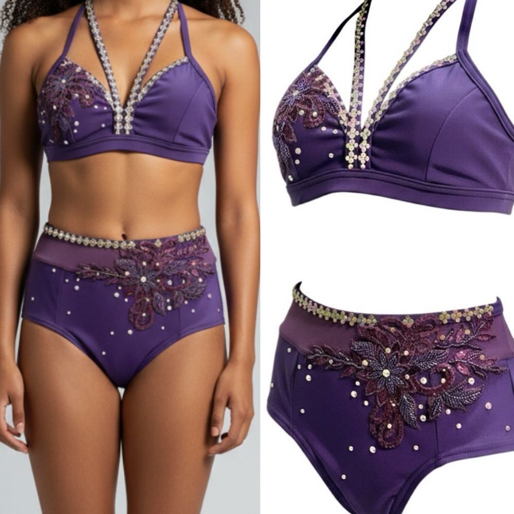 Custom solo dance convention contemporary costume 2 piece purple MA adult NEW